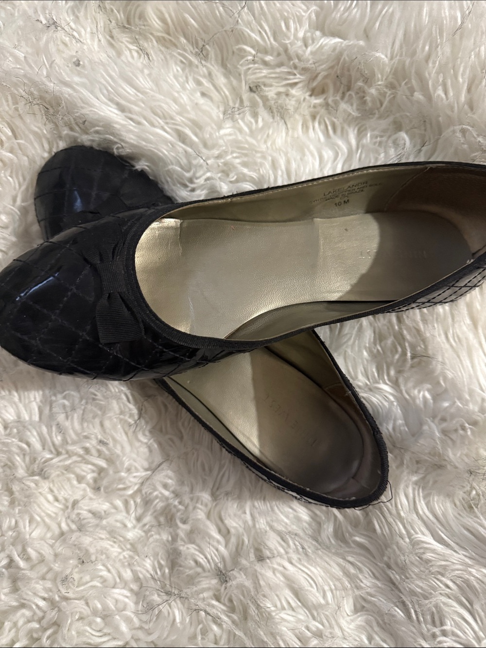 Black PL Quilted Ballet Flats with Bow - Women